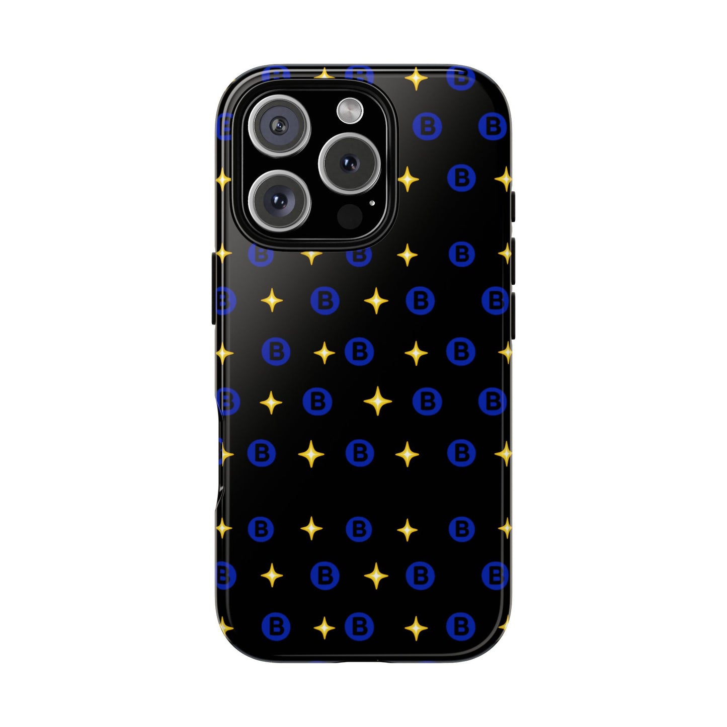 Bitcoin Pattern Tough Phone Case — Blue B Logo & Gold Stars Protective Cover