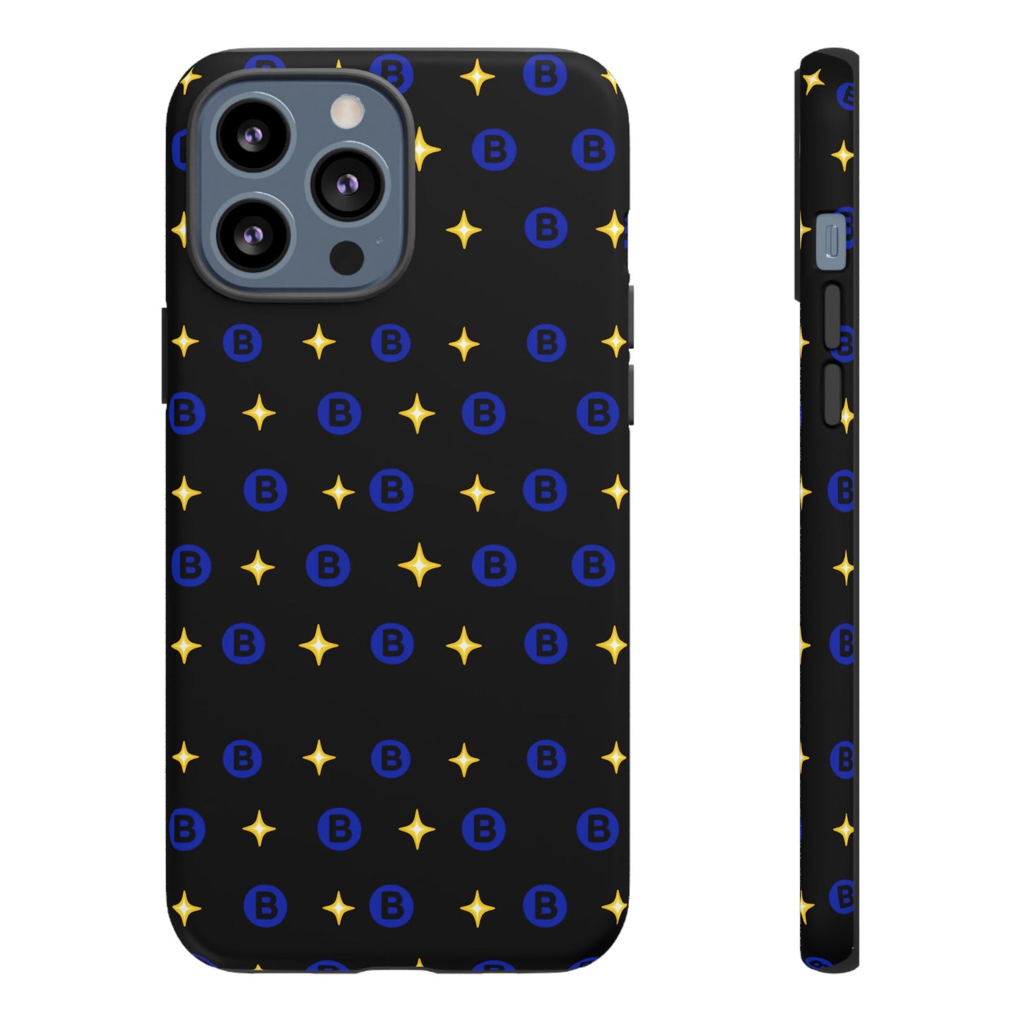 Bitcoin Pattern Tough Phone Case — Blue B Logo & Gold Stars Protective Cover