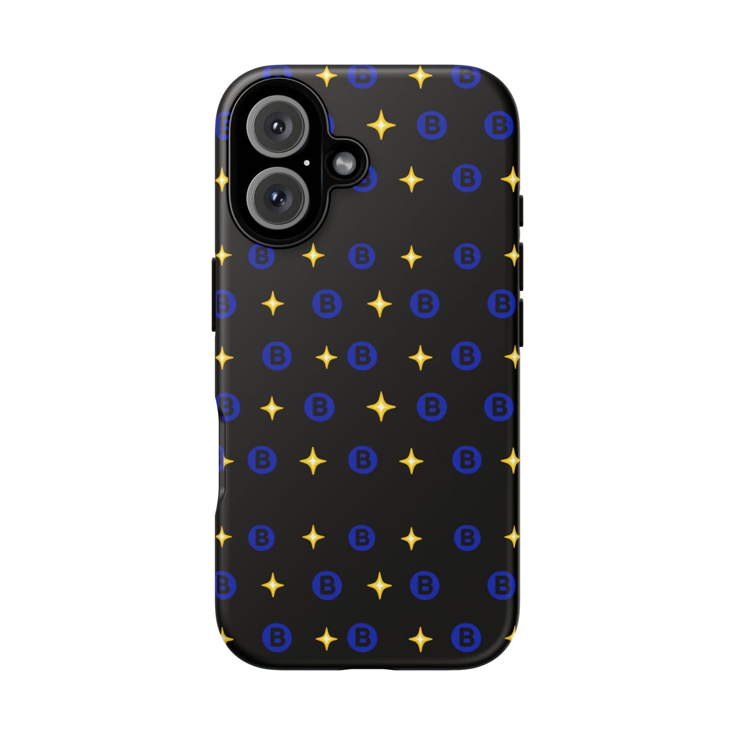 Bitcoin Pattern Tough Phone Case — Blue B Logo & Gold Stars Protective Cover