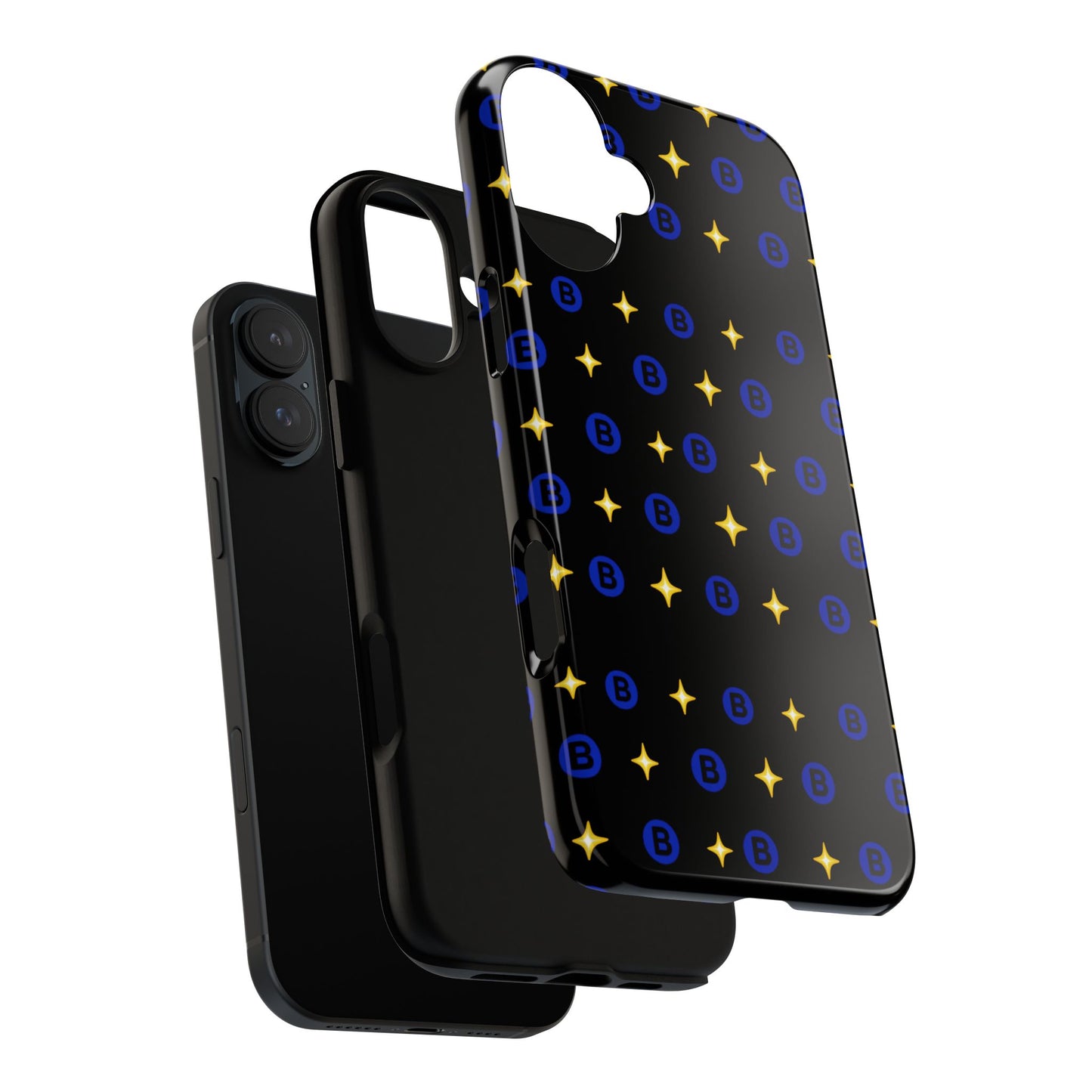 Bitcoin Pattern Tough Phone Case — Blue B Logo & Gold Stars Protective Cover