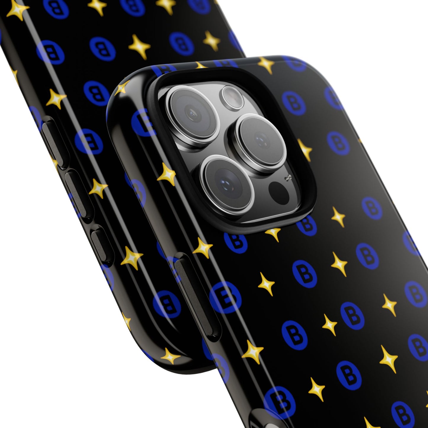 Bitcoin Pattern Tough Phone Case — Blue B Logo & Gold Stars Protective Cover