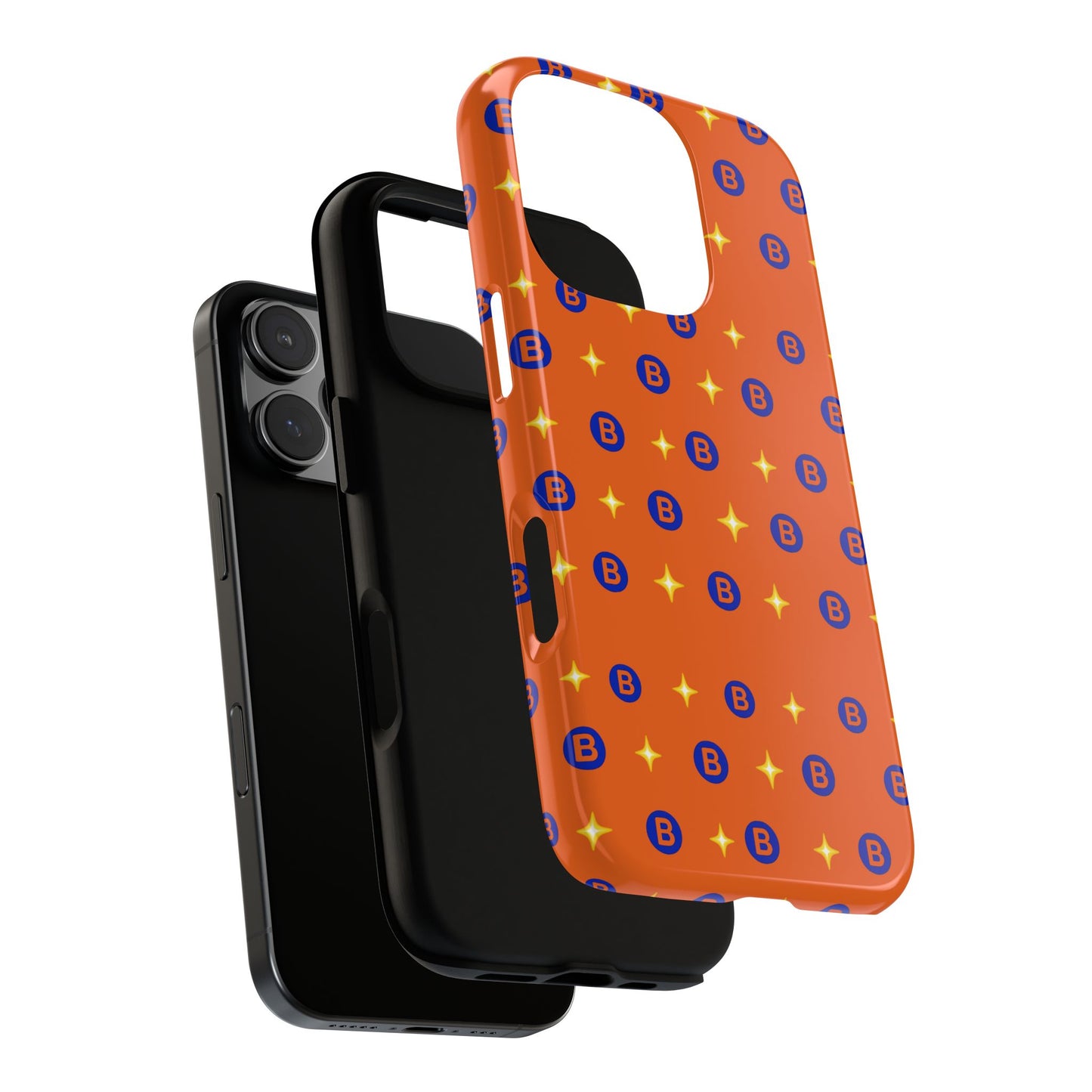 Orange Retro Sparkle Phone Case — Monogram B Pattern Tough Case