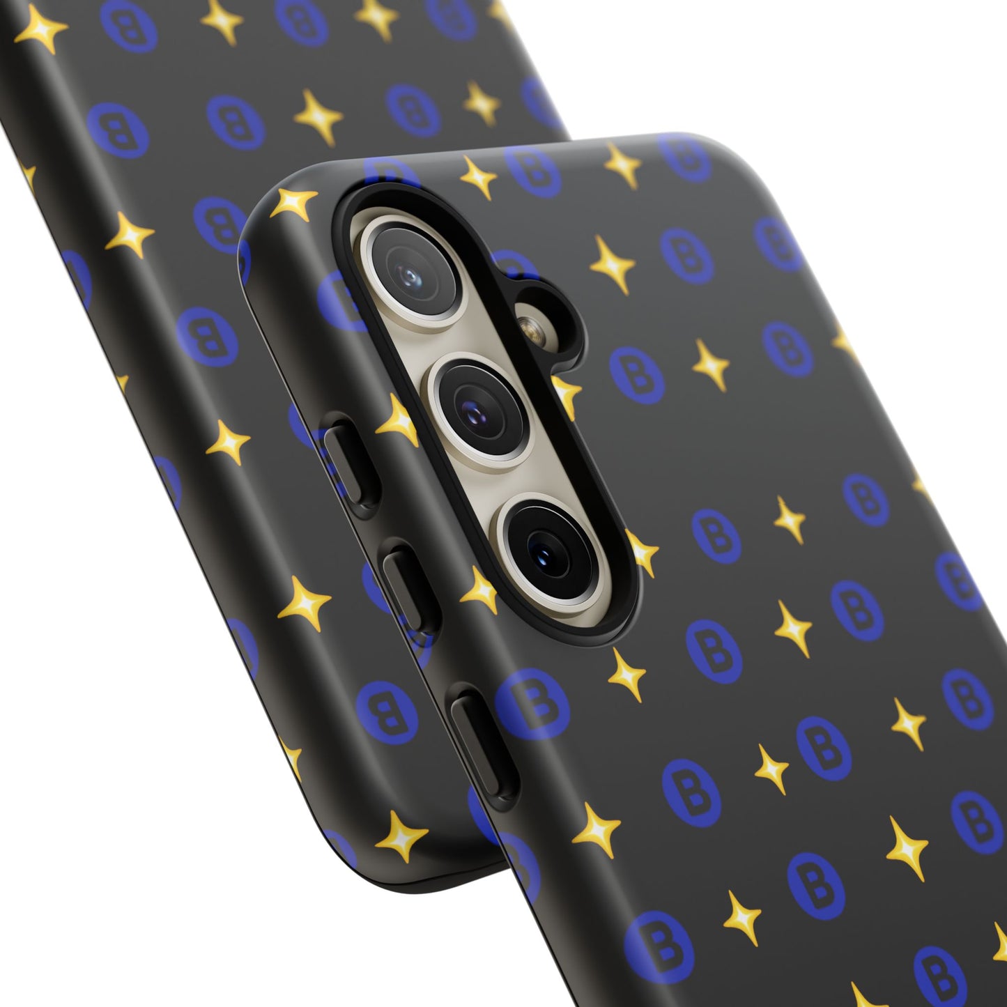 Bitcoin Pattern Tough Phone Case — Blue B Logo & Gold Stars Protective Cover