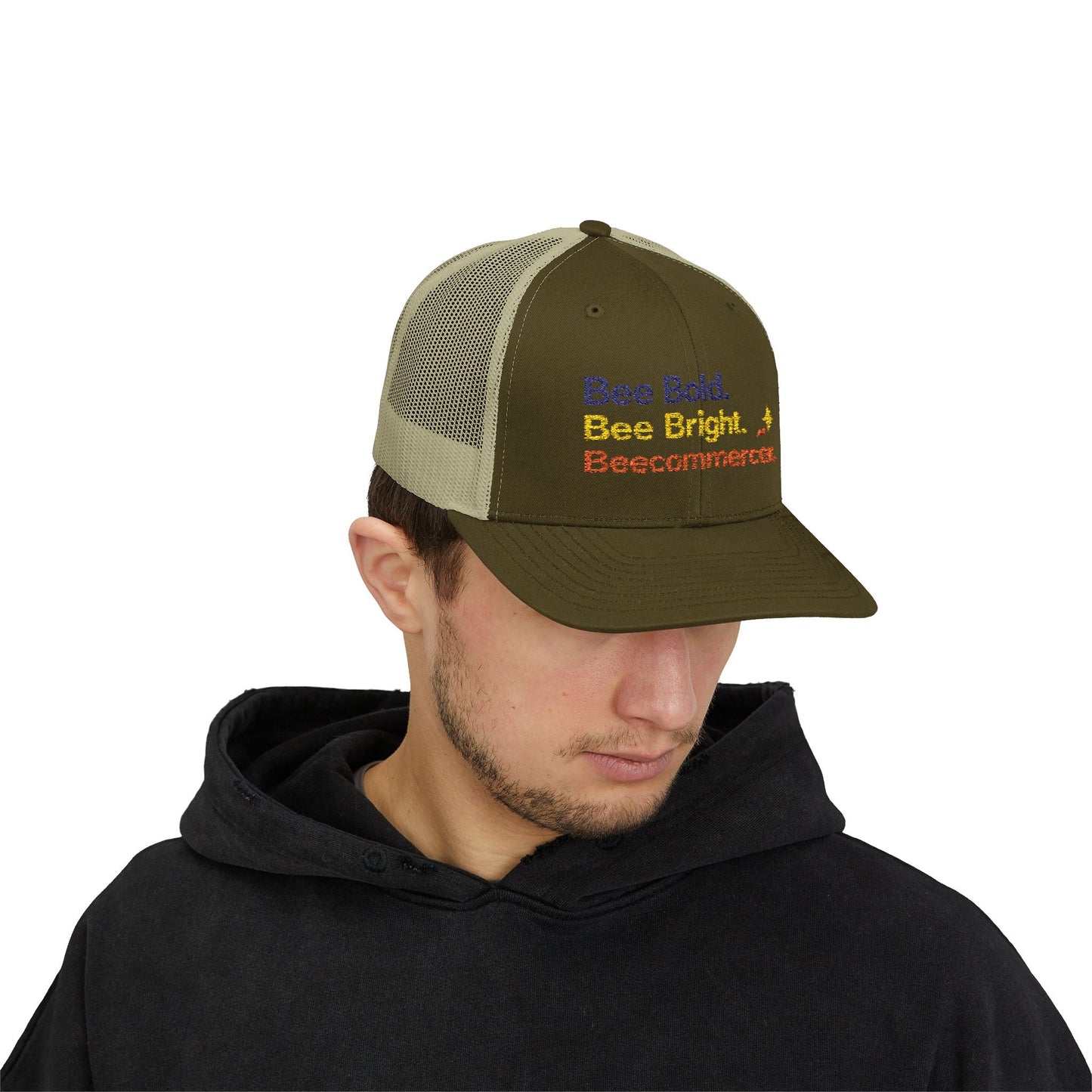 Trucker Cap — "Bee Bold. Bee Bright. Beecommercer." Embroidered Entrepreneur Hat