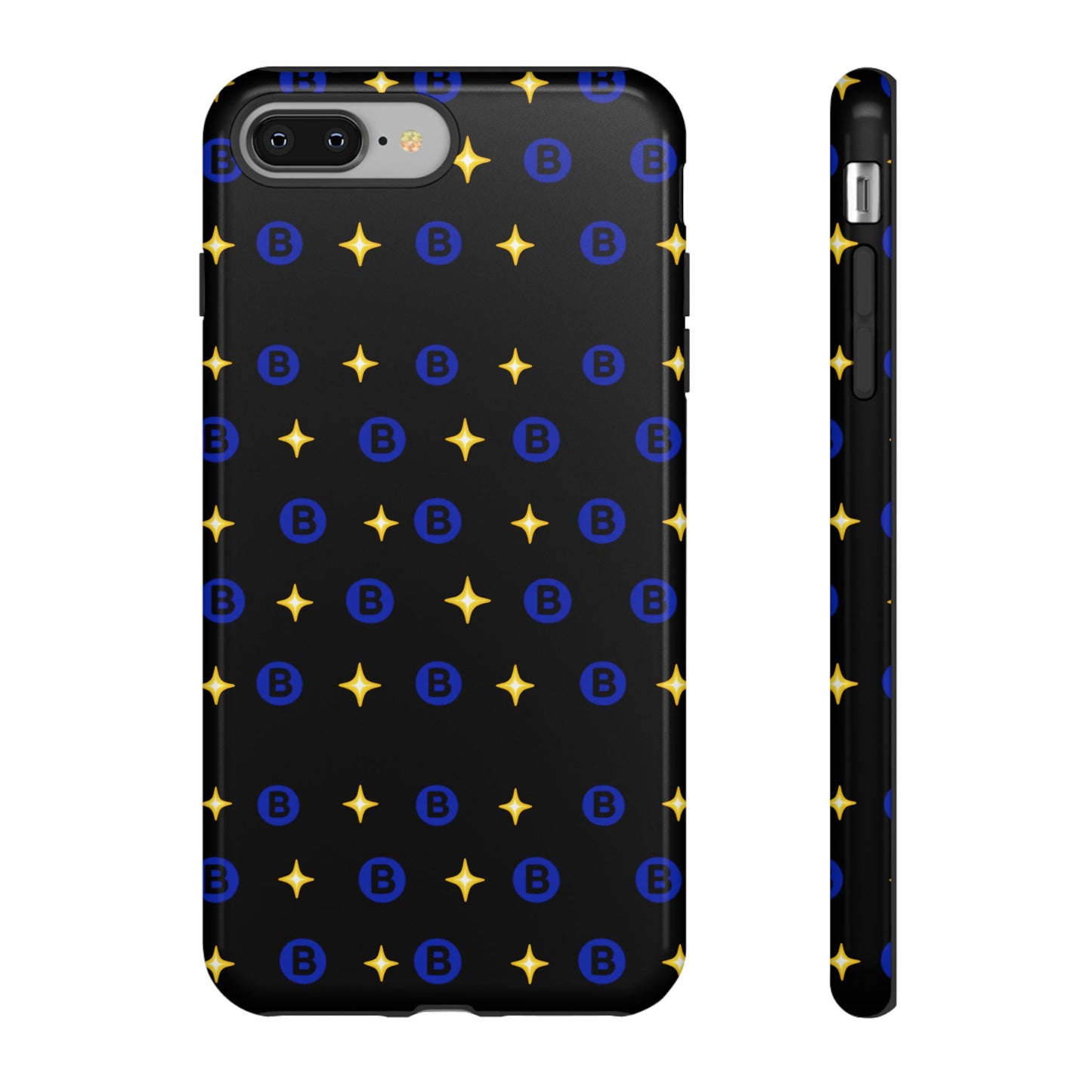 Bitcoin Pattern Tough Phone Case — Blue B Logo & Gold Stars Protective Cover