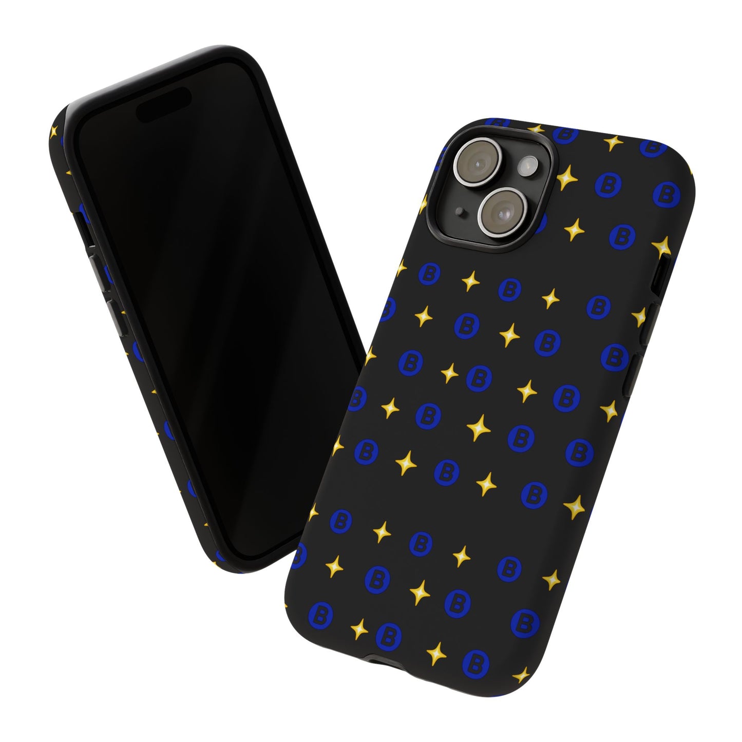 Bitcoin Pattern Tough Phone Case — Blue B Logo & Gold Stars Protective Cover