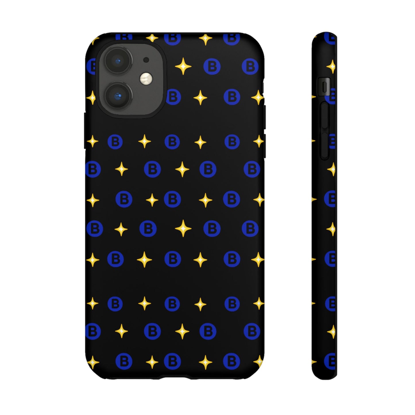 Bitcoin Pattern Tough Phone Case — Blue B Logo & Gold Stars Protective Cover