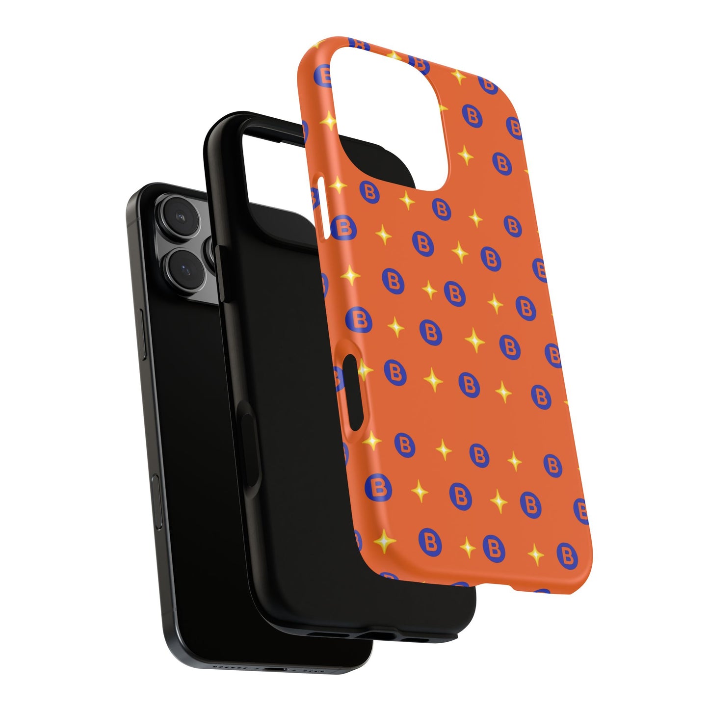 Orange Retro Sparkle Phone Case — Monogram B Pattern Tough Case