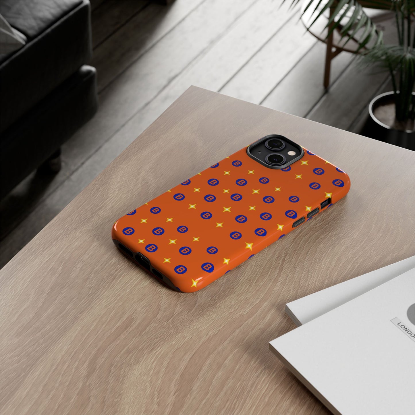 Orange Retro Sparkle Phone Case — Monogram B Pattern Tough Case