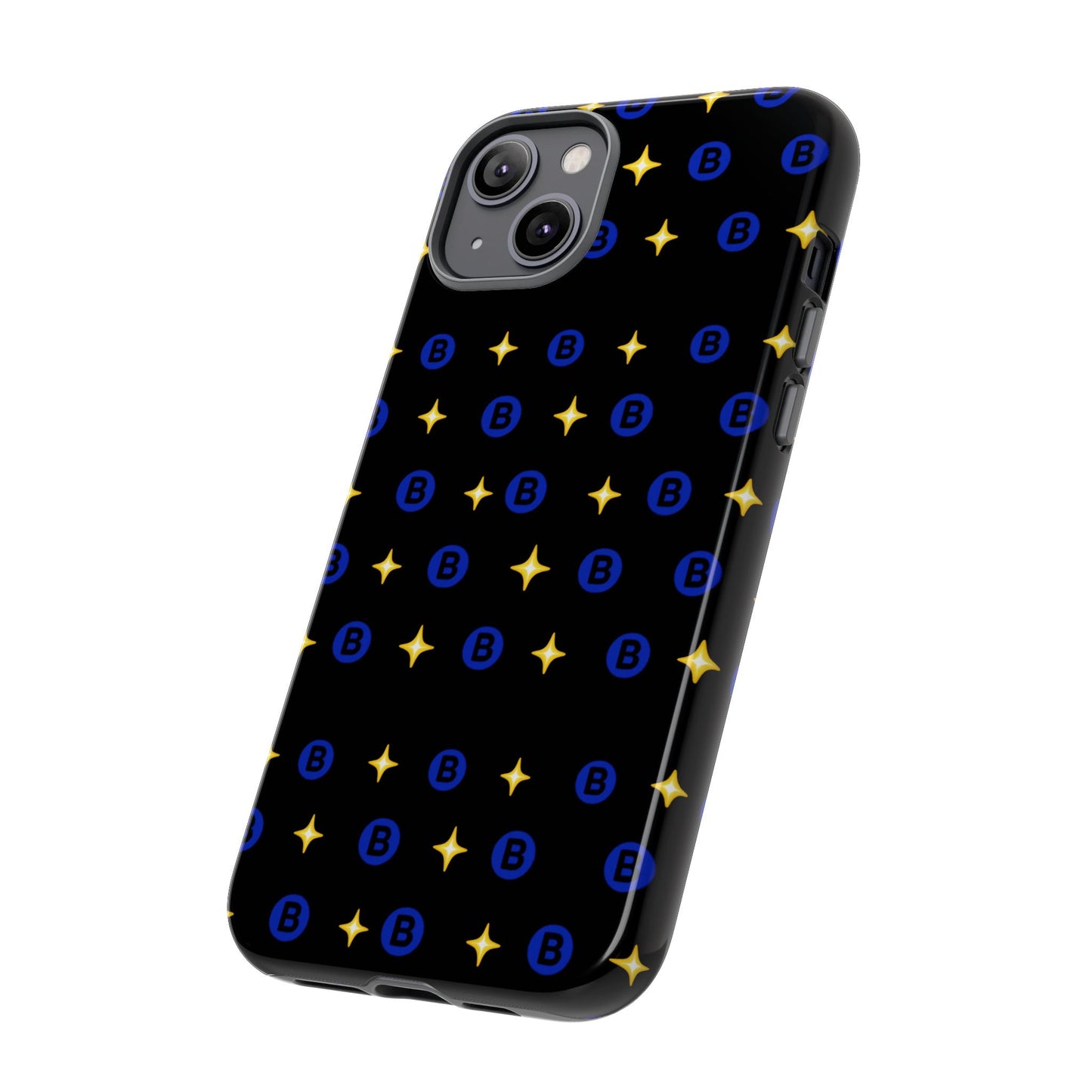 Bitcoin Pattern Tough Phone Case — Blue B Logo & Gold Stars Protective Cover