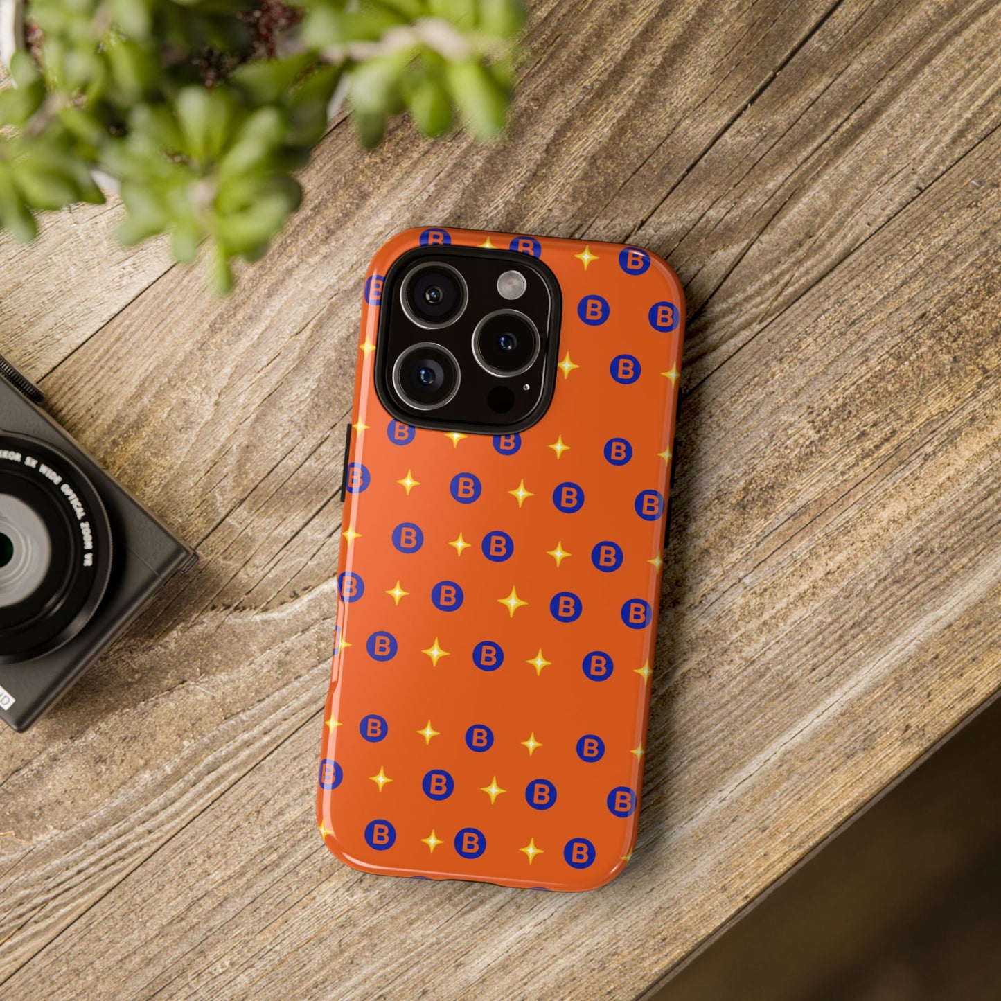Orange Retro Sparkle Phone Case — Monogram B Pattern Tough Case