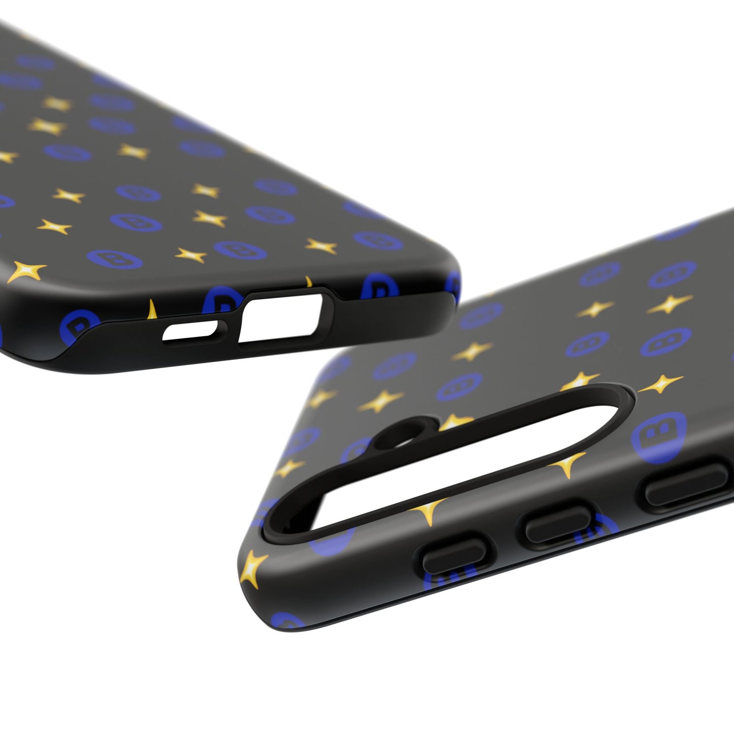 Bitcoin Pattern Tough Phone Case — Blue B Logo & Gold Stars Protective Cover