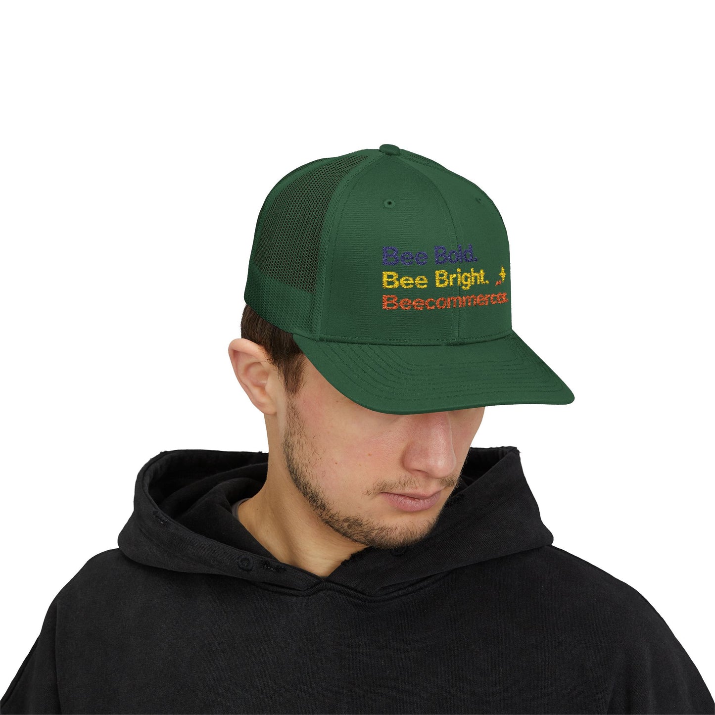 Trucker Cap — "Bee Bold. Bee Bright. Beecommercer." Embroidered Entrepreneur Hat