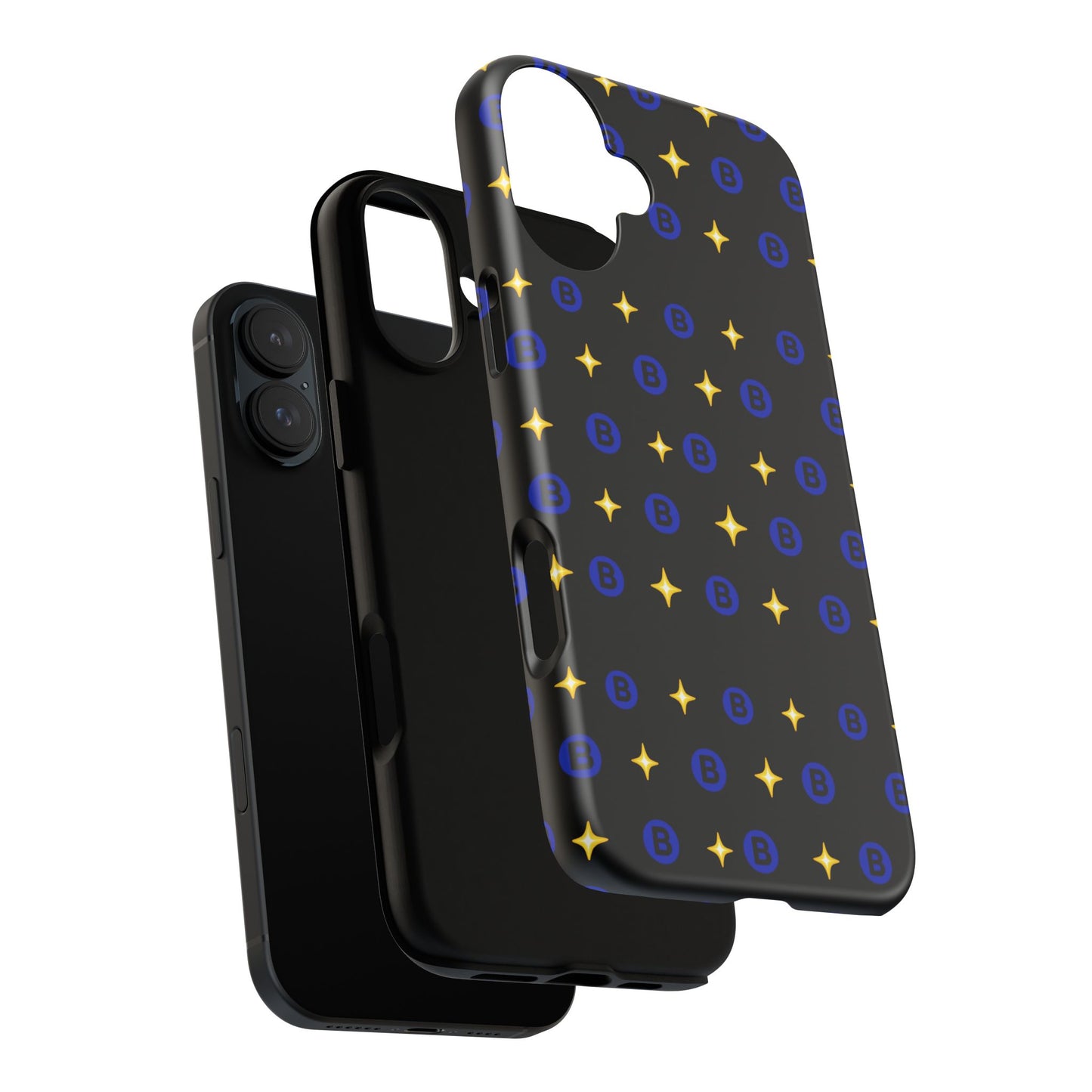 Bitcoin Pattern Tough Phone Case — Blue B Logo & Gold Stars Protective Cover