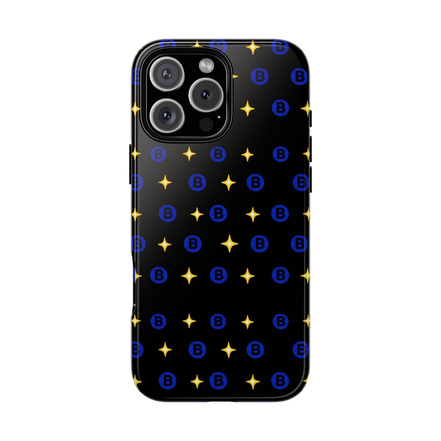 Bitcoin Pattern Tough Phone Case — Blue B Logo & Gold Stars Protective Cover