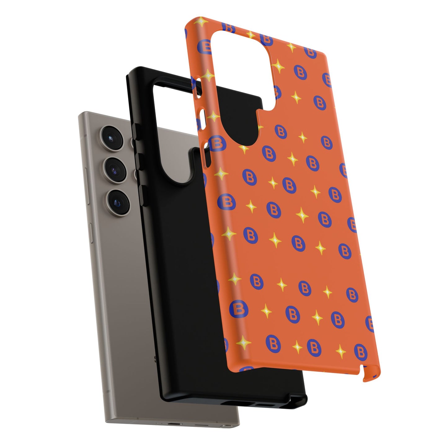 Orange Retro Sparkle Phone Case — Monogram B Pattern Tough Case