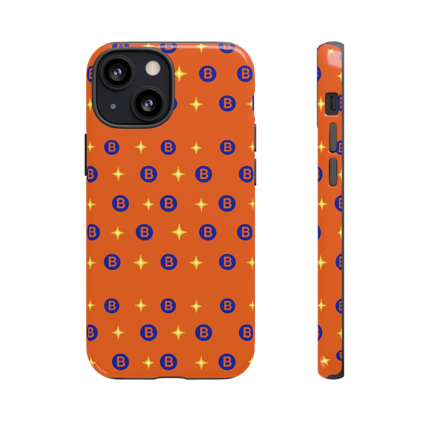 Orange Retro Sparkle Phone Case — Monogram B Pattern Tough Case