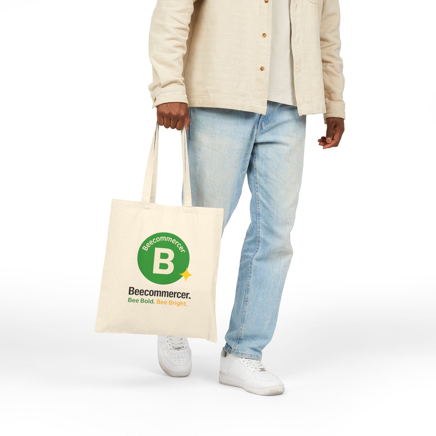 Beecommercer Canvas Tote Bag — "Bee Bold, Bee Bright" Eco Market Tote