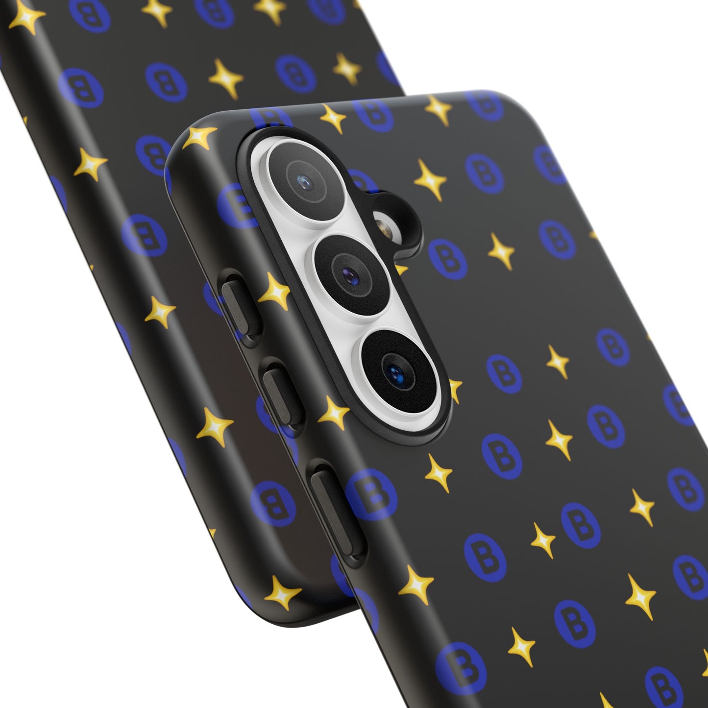 Bitcoin Pattern Tough Phone Case — Blue B Logo & Gold Stars Protective Cover
