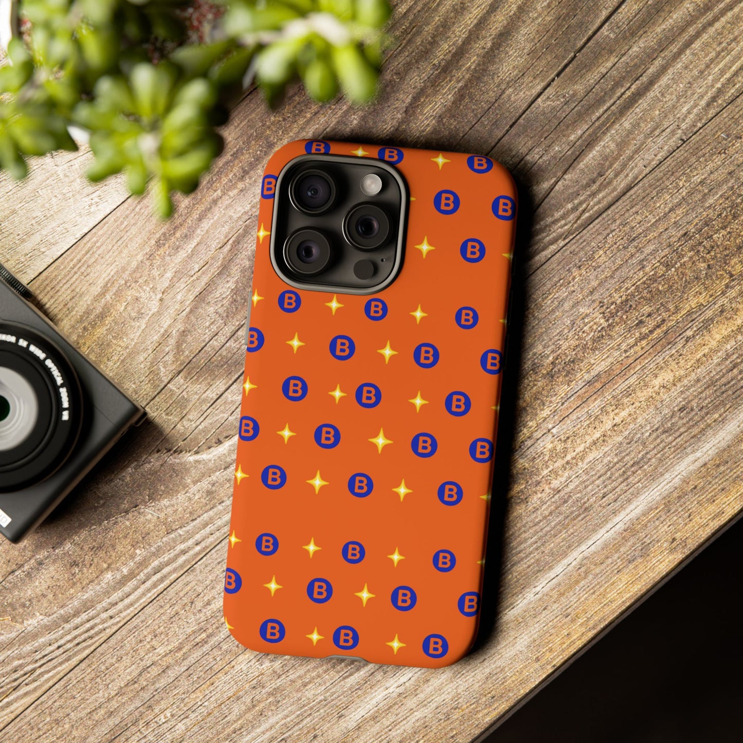 Orange Retro Sparkle Phone Case — Monogram B Pattern Tough Case