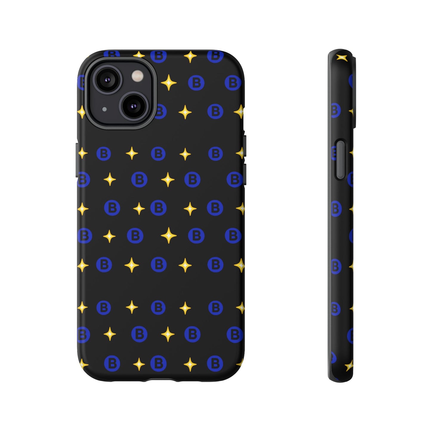 Bitcoin Pattern Tough Phone Case — Blue B Logo & Gold Stars Protective Cover