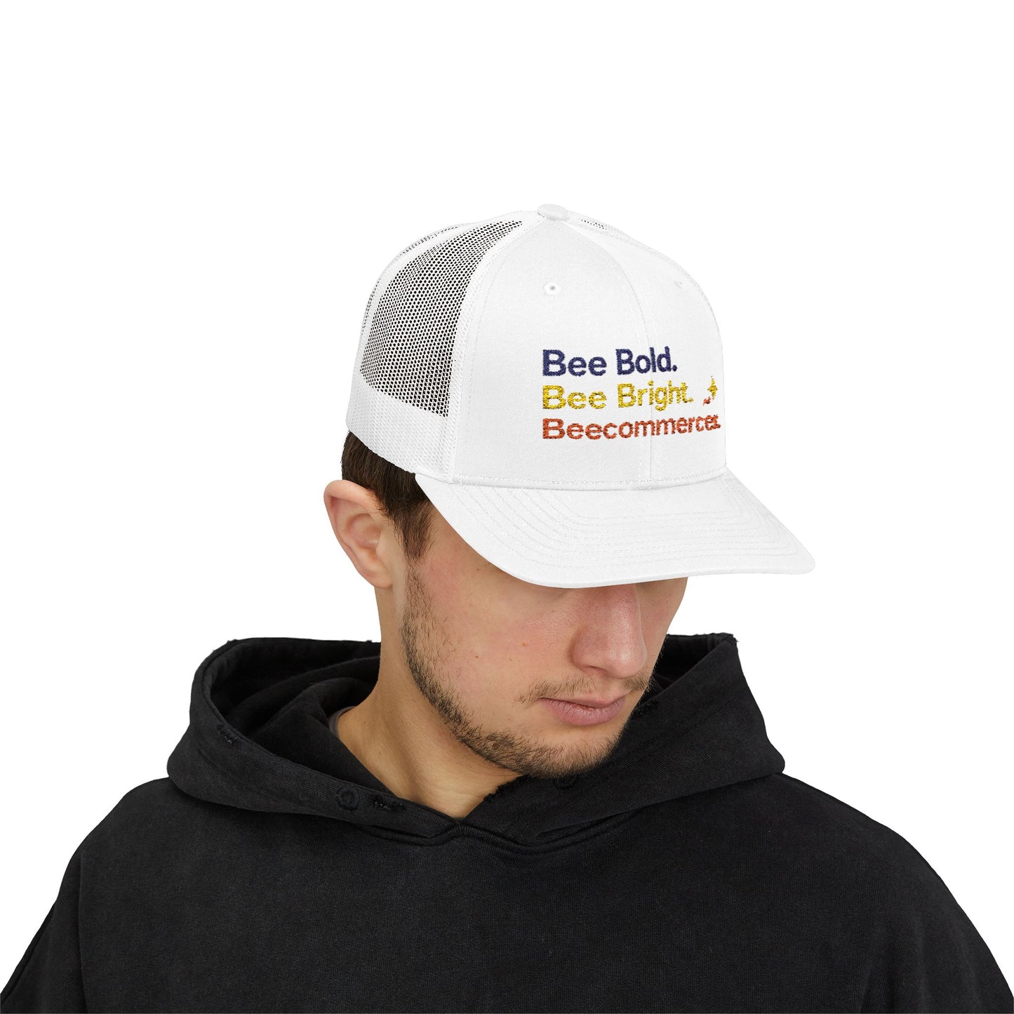 Trucker Cap — "Bee Bold. Bee Bright. Beecommercer." Embroidered Entrepreneur Hat