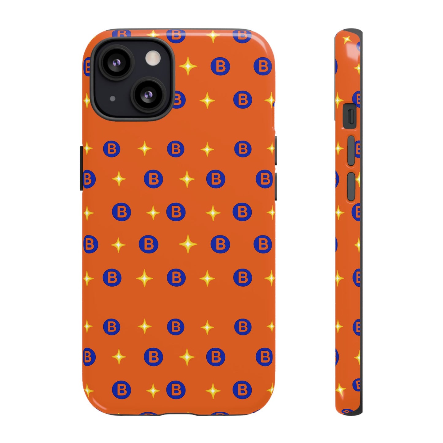Orange Retro Sparkle Phone Case — Monogram B Pattern Tough Case