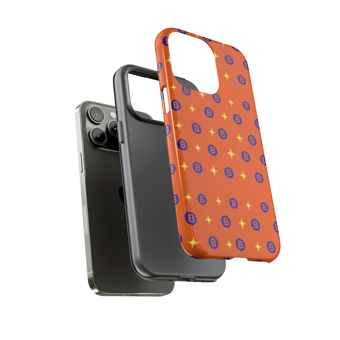 Orange Retro Sparkle Phone Case — Monogram B Pattern Tough Case