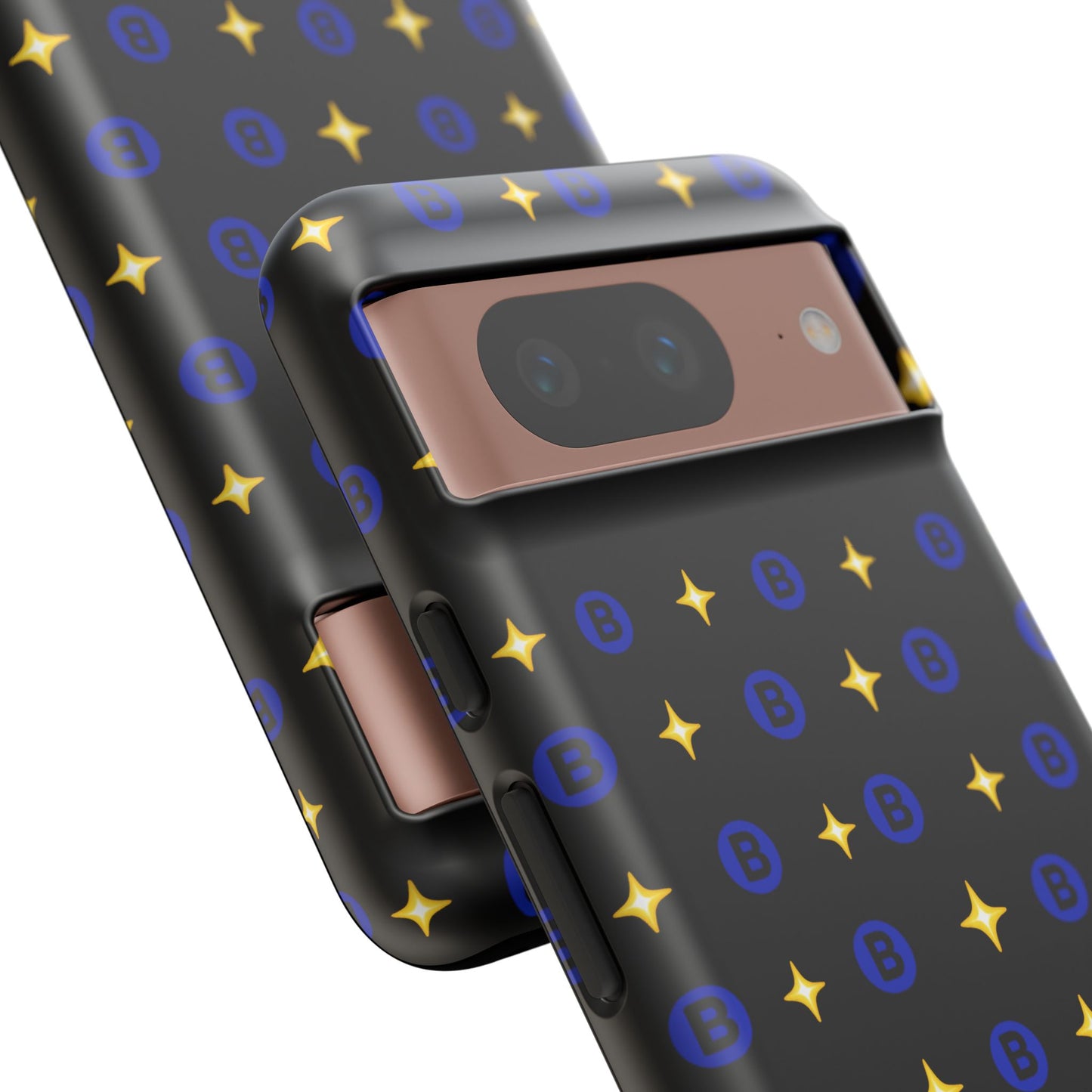 Bitcoin Pattern Tough Phone Case — Blue B Logo & Gold Stars Protective Cover