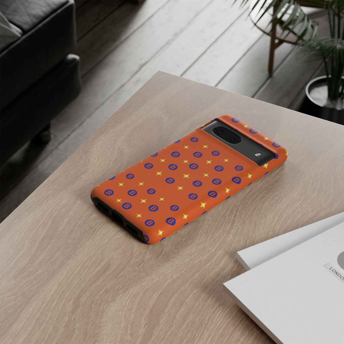 Orange Retro Sparkle Phone Case — Monogram B Pattern Tough Case