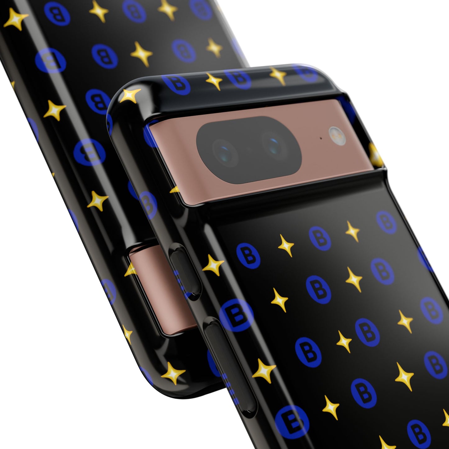 Bitcoin Pattern Tough Phone Case — Blue B Logo & Gold Stars Protective Cover