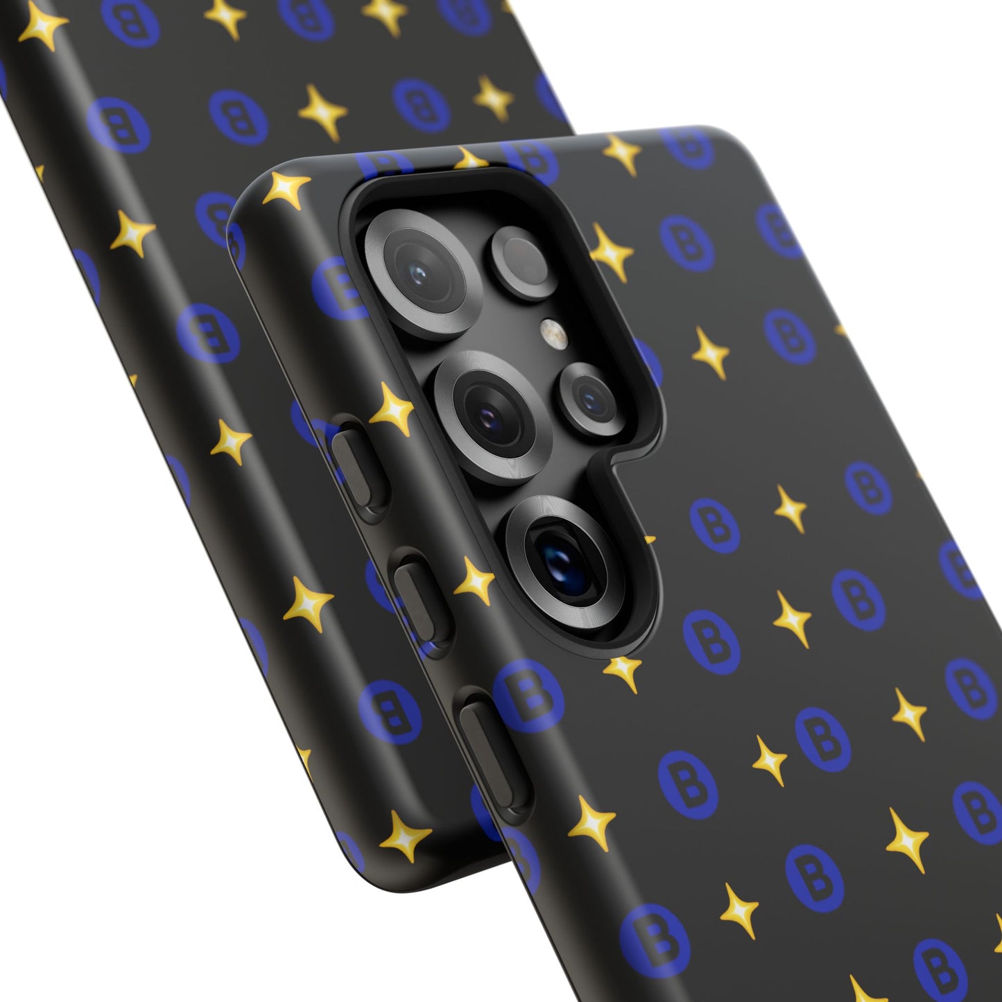 Bitcoin Pattern Tough Phone Case — Blue B Logo & Gold Stars Protective Cover