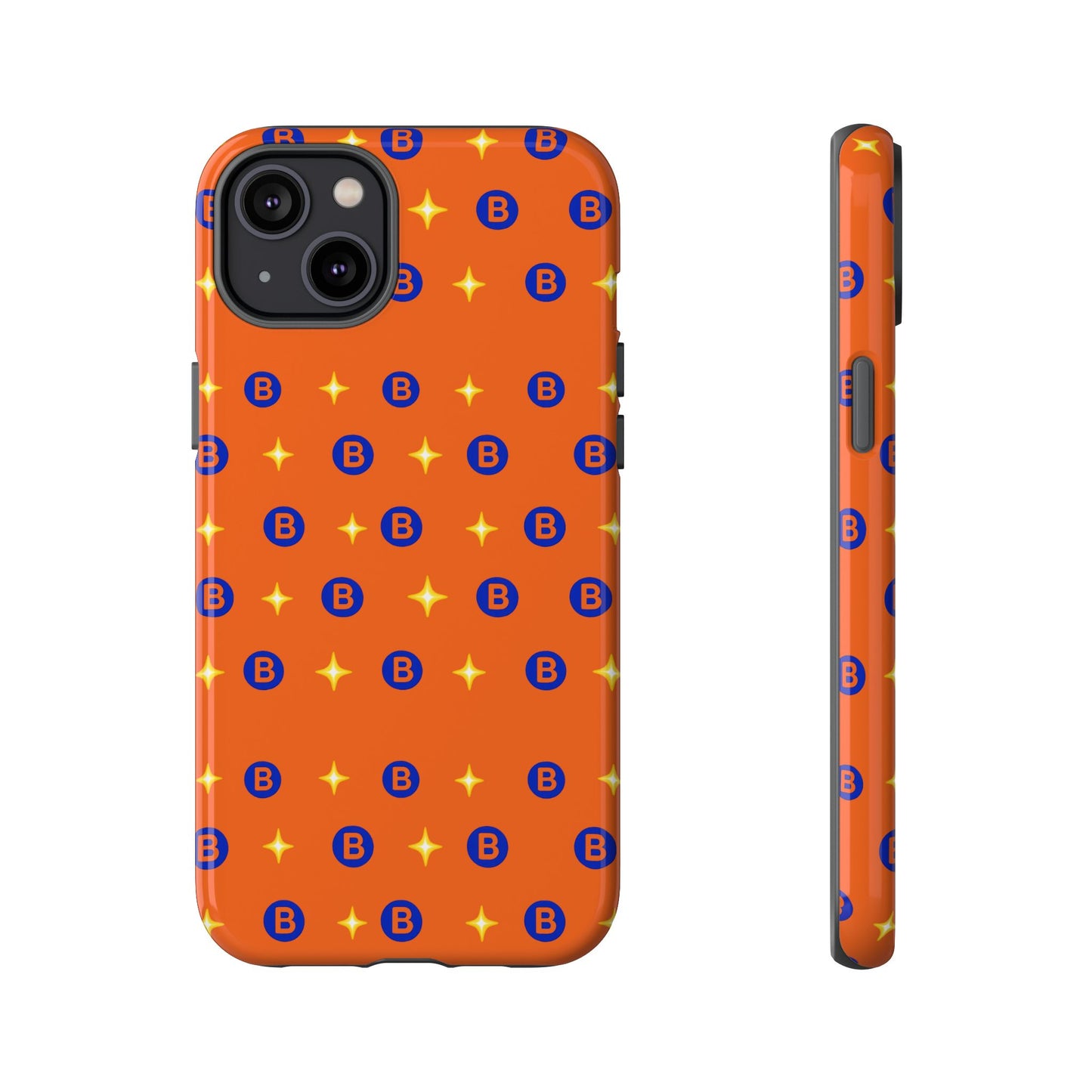 Orange Retro Sparkle Phone Case — Monogram B Pattern Tough Case
