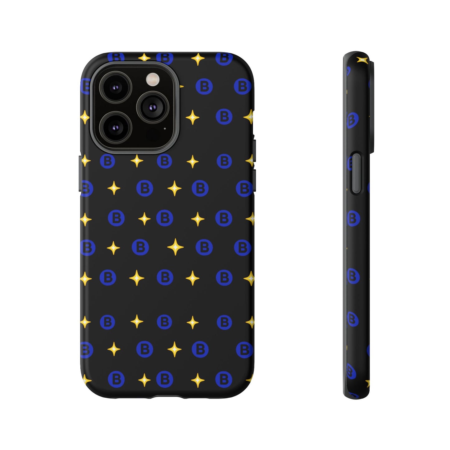 Bitcoin Pattern Tough Phone Case — Blue B Logo & Gold Stars Protective Cover