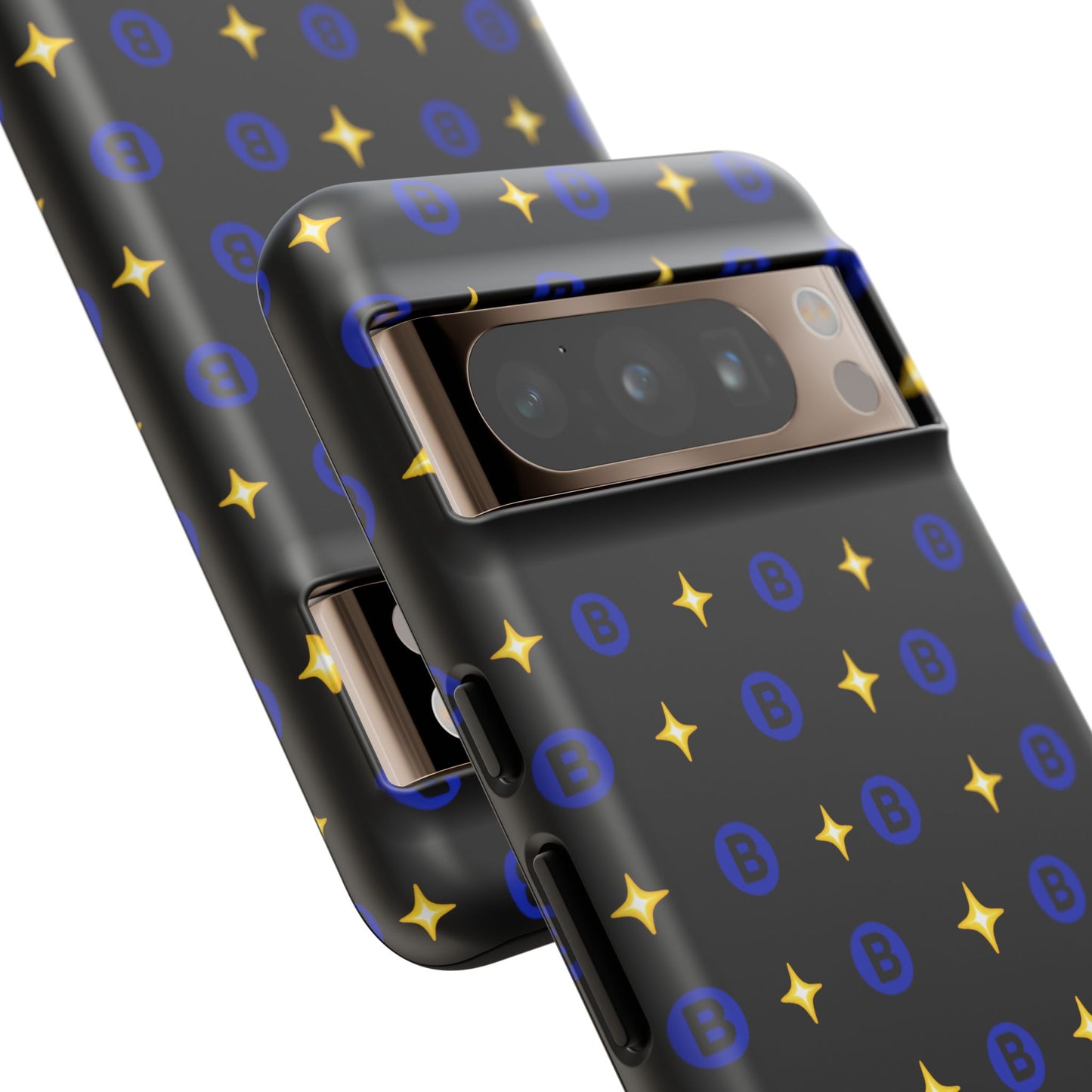 Bitcoin Pattern Tough Phone Case — Blue B Logo & Gold Stars Protective Cover