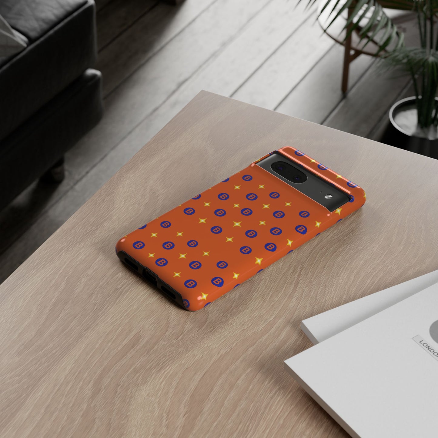 Orange Retro Sparkle Phone Case — Monogram B Pattern Tough Case