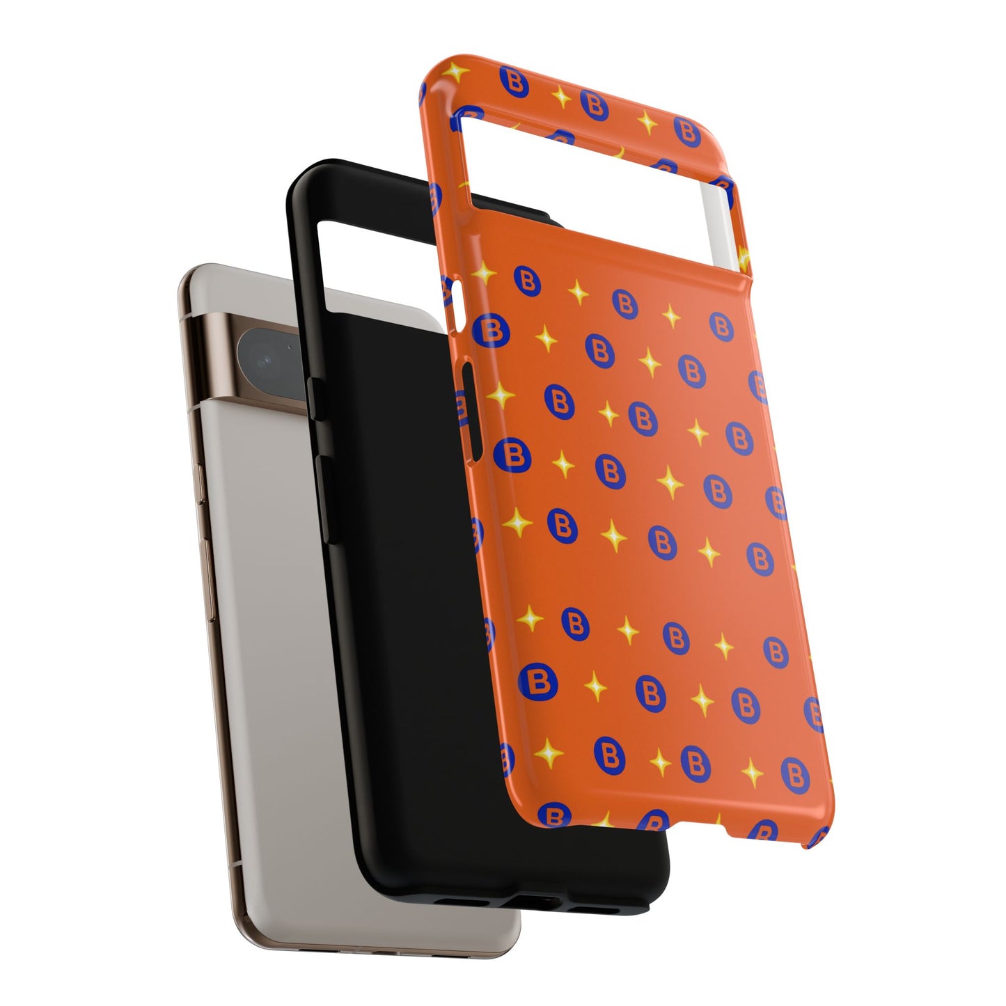 Orange Retro Sparkle Phone Case — Monogram B Pattern Tough Case