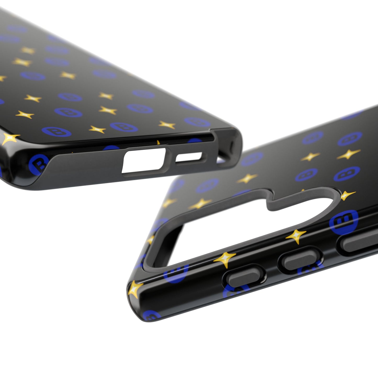 Bitcoin Pattern Tough Phone Case — Blue B Logo & Gold Stars Protective Cover