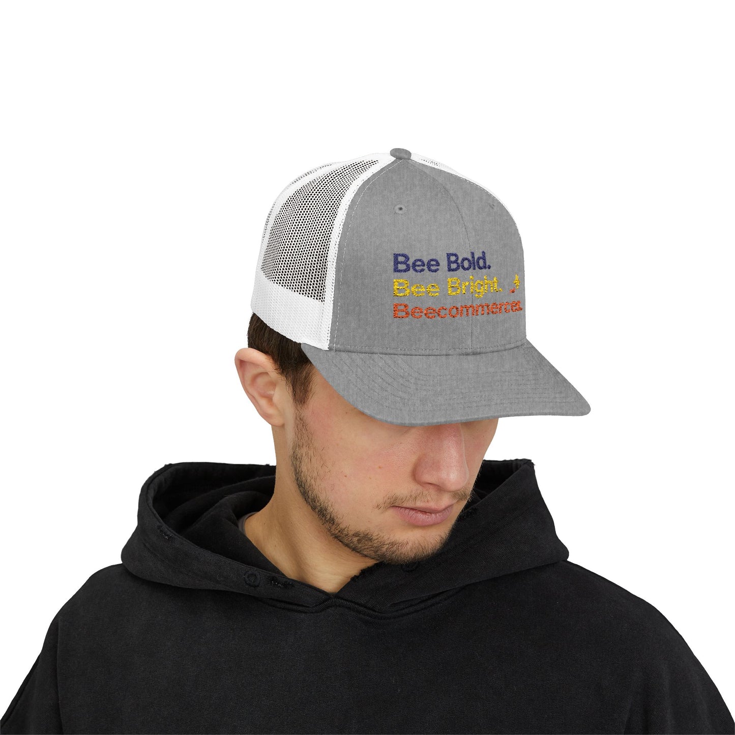 Trucker Cap — "Bee Bold. Bee Bright. Beecommercer." Embroidered Entrepreneur Hat