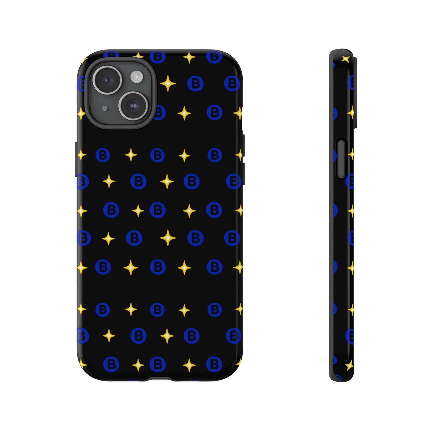 Bitcoin Pattern Tough Phone Case — Blue B Logo & Gold Stars Protective Cover