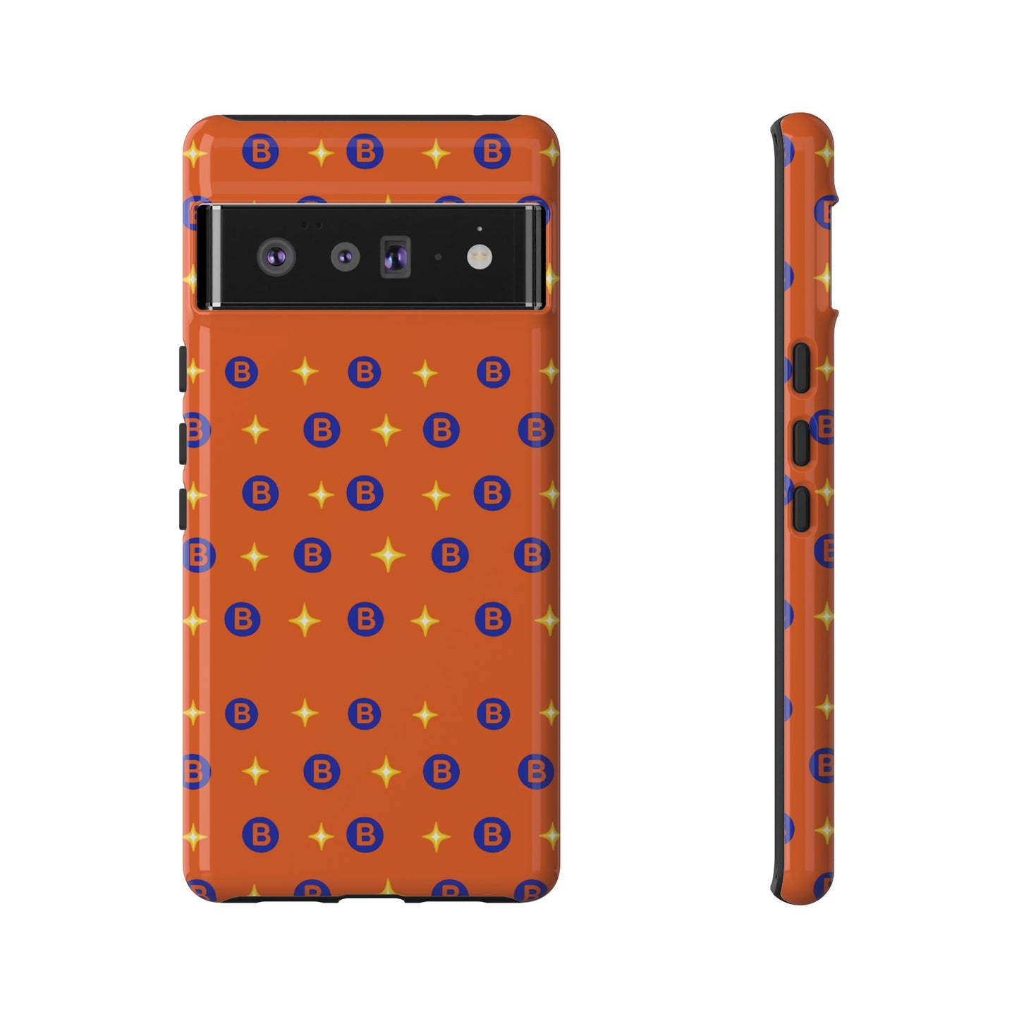 Orange Retro Sparkle Phone Case — Monogram B Pattern Tough Case