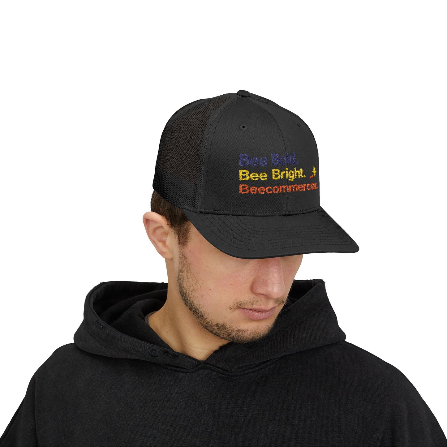 Trucker Cap — "Bee Bold. Bee Bright. Beecommercer." Embroidered Entrepreneur Hat